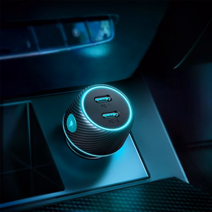 2x USB-C 70W automašīnas lādētājs ar LED apgaismojumu Joyroom JR-CCN02 - melns