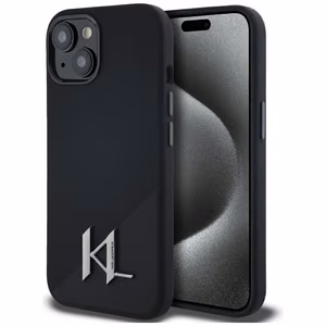 Karl Lagerfeld Silikona Shadow Metal Initial Magnētiskais viedtālruņa apvalks iPhone 15 melns