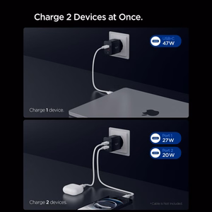 Spigen Essential EE472EU 2-port USC-C 47W wall charger - black