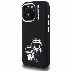 Karl Lagerfeld Silikona Karl&Choupette Sketch MagSafe Maciņš for iPhone 16 Pro - melns