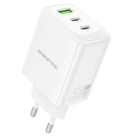 Borofone sienas lādētājs BN32 Cargador GaN - USB + 2xType C - QC 3.0 PD 65W balts