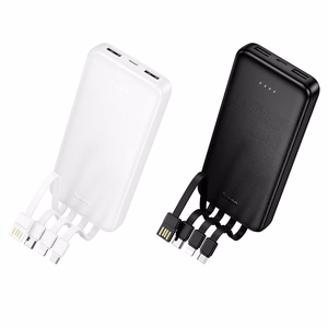 Portatīvais lādētājs Hoco 10000 mAh 2A ar četriem iebūvētiem kabeļiem USB A + USB C + Lightning + Micro USB J163 melns