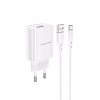 Borofone Sienas lādētājs BN1 Innovative - USB - 2,1A ar USB uz Type C balts