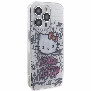 Hello Kitty IML kaķis uz ķieģeļiem grafiti viedtālruņa apvalks iPhone 14 Pro - balts