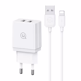 USAMS Tīkla lādētājs 2xUSB 18W + kabelis Lightning/USB-A Fast Charging balts series HC HCXLTZ01