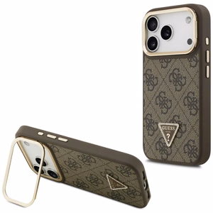 Guess 4G PU trīsstūra logotipa un statīva kameras magnētiskais viedtālruņa apvalks iPhone 17 Pro - brūns