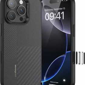 Benks Montage magnētiskais Armor Pro Kevlar apvalks ar metāla rāmi 600D+1500D (MF65) iPhone 16 Pro melns (ar kameras vadības pogu)