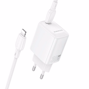 Borofone сетевое зарядное устройство BN28 Fuente - Type C - PD 30W с кабелем Type C - Lightning белый