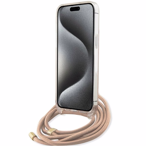 Guess Crossbody Cord 4G Print viedtālruņa apvalks iPhone 15 Pro – rozā