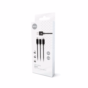 Setty 3in1 kabelis USB - Lightning + USB-C + microUSB 1,0 m 2A KN3W1-01 melns