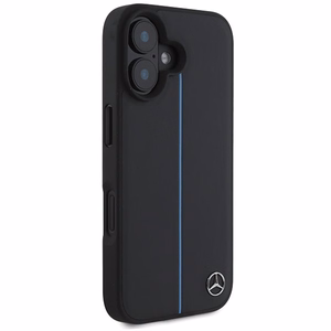Mercedes MB Blue Line ādas magnētiskais iPhone 16 viedtālruņa apvalks - melns