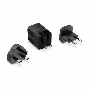 Energizer Ultimate A20MU GaN ceļojumu sienas lādētājs ar EU / UK / US spraudņiem, USB-C, 20 W PD, melns