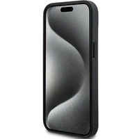 DKNY Ādas mono svītra un metāla logotips viedtālruņa apvalks iPhone 15 Plus / 14 Plus - melns