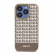 DKNY Ādas drukāts raksta metāla logotips Magnētiskais viedtālruņa apvalks iPhone 15 Pro Max - brūns