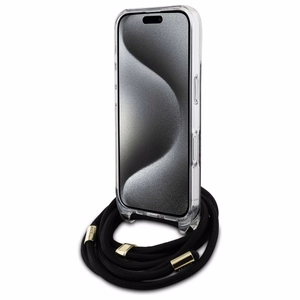 Guess Crossbody Cord 4G Drukāts viedtālruņa apvalks iPhone 16 - melns
