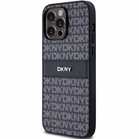 DKNY ādas mono svītra un metāla logotips viedtālruņa apvalks iPhone 14 Pro - melns