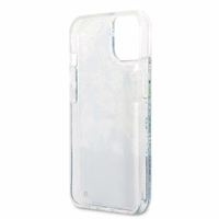 Guess GUHCP13MLFLSN iPhone 13 6.1" zaļš/zaļš cietais viedtālruņa apvalks ar ziedu šķidro spīdumu