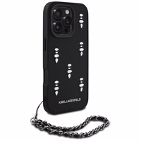Karl Lagerfeld Saffiano Crystals ar ķēdi viedtālruņa apvalks iPhone 16 Pro - melns