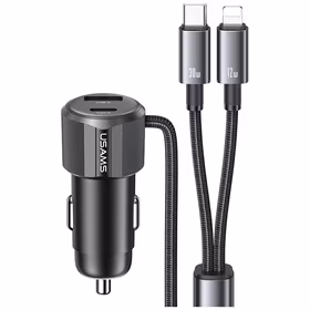 Auto lādētājs USAMS YT Series CC287 66W 1xUSB-A 1xUSB-C + kabel 2w1 USB-C/Lightning tarnish