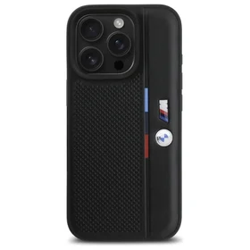 BMW M perforētā trīskrāsu līnija iPhone 16 Pro Max apvalks - melns