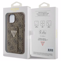 Guess viedtālruņa apvalks ar statīvu Grip Stand 4G Triangle Strass iPhone 15 - brūns