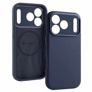 Liavec Silk Shield maciņš ar metāla kameras rāmi priekš Iphone 17 Pro Max tumši zils