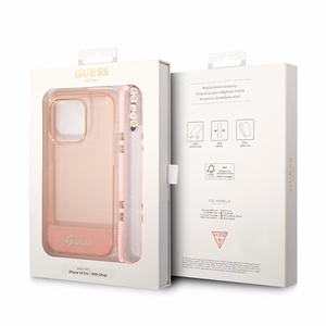 Guess GUHCP14LHGCOHP iPhone 14 Pro 6.1" rozā/rozā cietais apvalks Caurspīdīga Pērļu Siksna
