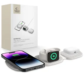 Tech-Protect QI15W-A32 3 vienā indukcijas lādētājs ar MagSafe viedtālrunim / Apple Watch / AirPods - pelēks