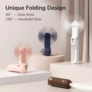Jisulife Life8 Mini pārnēsājams USB rokas ventilators ar 2000 mAh ārējo akumulatoru un lukturīti – balts