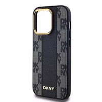 DKNY Ādas rūtainais magnētiskais apvalks iPhone 14 Pro Max - melns