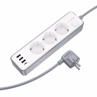 Borofone Barošanas sloksne BAC9 - 3 rozetes 240V + 3xUSB + C tips - PD 20W 2 metri melns
