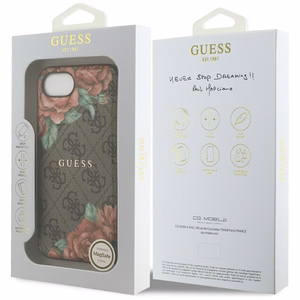 Guess 4G Flowers Print magnētiskais viedtālruņa apvalks iPhone 16e - brūns