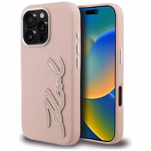 Karl Lagerfeld FW Grained Signature Logo Maciņš iPhone 16 Pro Max - rozā