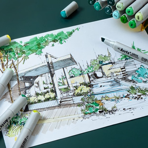 Double-sided Marker Pens ARRTX Oros, 24 Colours, green tone shade