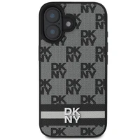 DKNY šachī raksts un drukātas svītras iPhone 16 apvalks melns