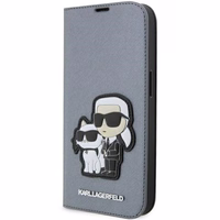 Karl Lagerfeld KLBKP14XSANKCPG iPhone 14 Pro Max 6.7" Viedtālruņa apvalks (m) - sudrabains (m) Saffiano Monogrāma Karl & Choupette