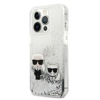 Karl Lagerfeld Šķidrie spīdumi Karl&Choupette viedtālruņa apvalks iPhone 13 Pro Max 6.7" - sudraba