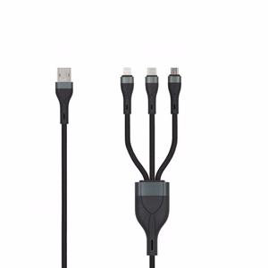 SEEK TOTI USB-A uz microUSB/Type-C/Lightning, 1,5 m pīts kabelis 2A (ne-MFI), melns