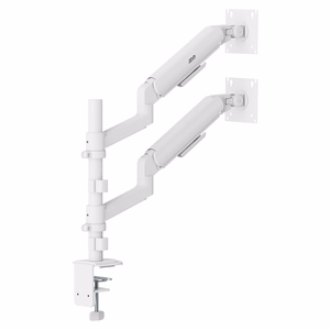 Ergo Office ER-692 W – divu monitoru turētājs ar gāzes atsperēm 17–32 collu ekrāniem, 1–10 kg uz katru, matēti balts