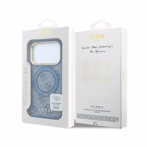 Guess PU 4G Ring Stand MagSafe maciņš Apple iPhone 18 Pro, zils