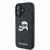 Karl Lagerfeld Monogramma Karl un Choupette Galvas Piespraude iPhone 16 Viedtālruņa Apvalks - Melns