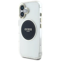 Guess IML Metal Colored Circle Classic Logo Magnētiskais viedtālruņa apvalks iPhone 16 - melns