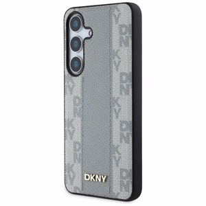 DKNY ādas rūtainā raksta magnētiskais viedtālruņa apvalks Samsung Galaxy S25 - pelēcīgi brūns