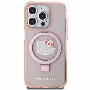 Hello Kitty gredzena statīvs spīdīgs Electrop Logo magnētiskais viedtālruņa apvalks iPhone 15 Pro - rozā