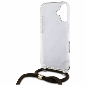 Guess Crossbody Cord 4G Print viedtālruņa apvalks ar siksniņu iPhone 16 - brūns