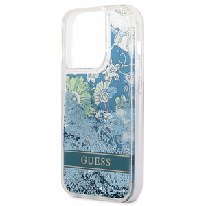 Guess Flower Liquid Glitter viedtālruņa apvalks iPhone 14 Pro Max - zaļš