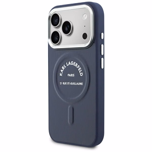 Karl Lagerfeld Embossed Open Ring RSG Logo MagSafe vāciņš iPhone 18 Pro Max / 17 Pro Max; krāsa: zila