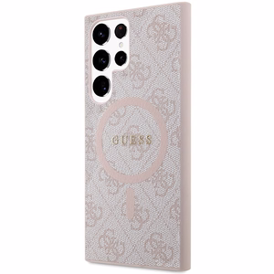 Guess 4G Collection Ādas Metāla Logotips Magnētiskais viedtālruņa apvalks Samsung Galaxy S24 Ultra - rozā