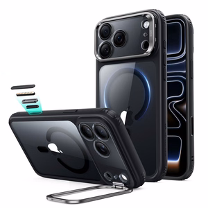 ESR Classic Hybrid Kickstand MagSafe maciņš, paredzēts iPhone 18 Pro / 17 Pro, caurspīdīgs melns
