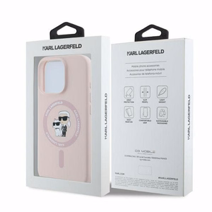 Viedtālruņa apvalks Karl Lagerfeld Silikona Karl&Choupette Heads MagSafe iPhone 16 Pro Max - rozā